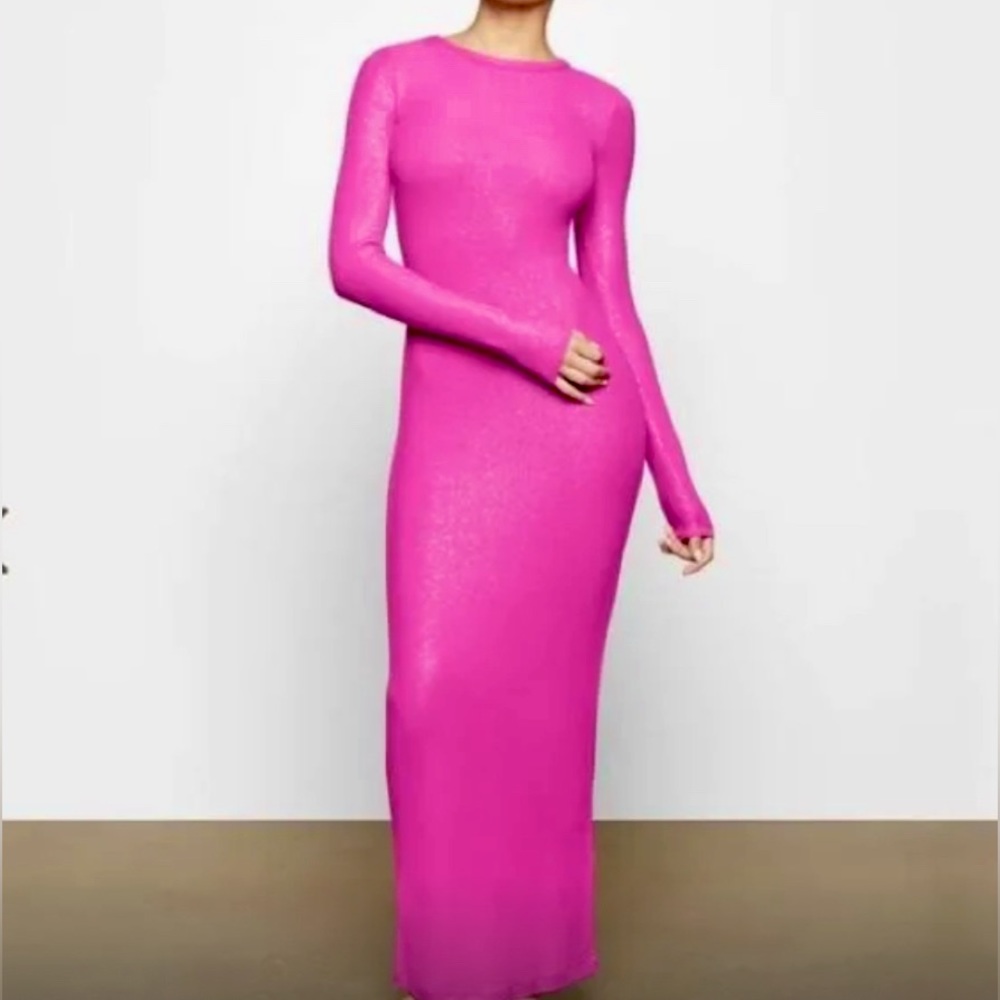 SKIMS Shimmer Pink Maxi Long Sleeve